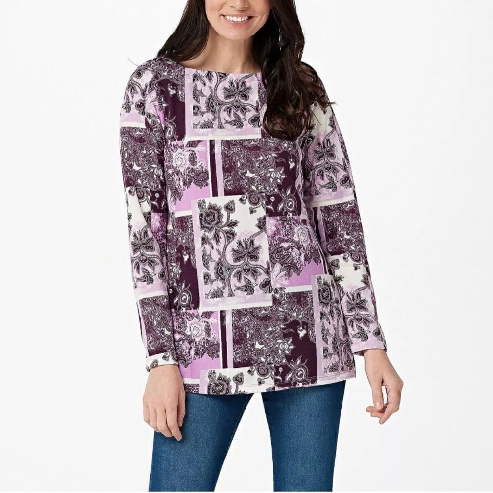 Denim & Co. Heavenly Printed Jersey Boat Neck Tunic